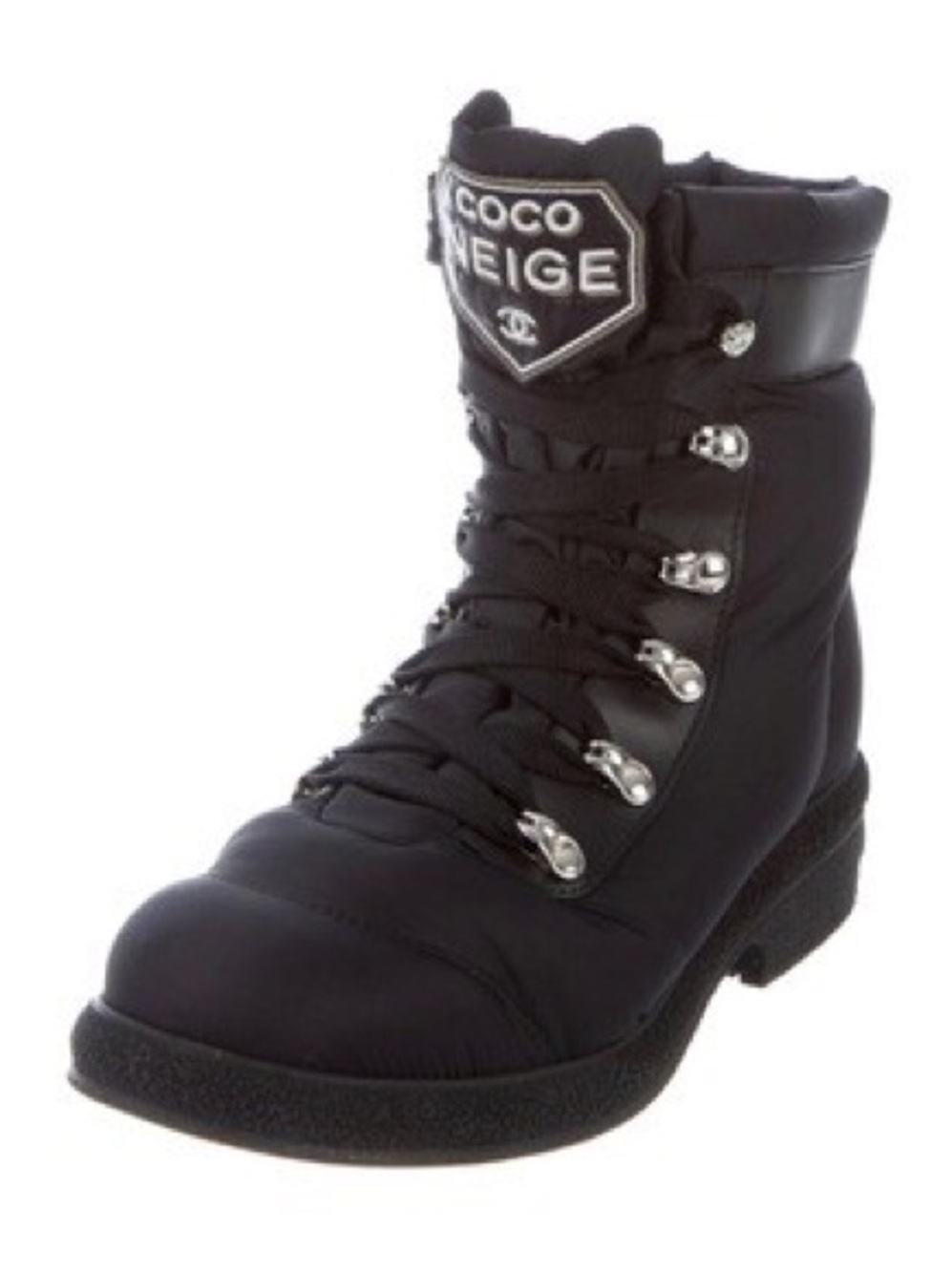 CHANEL Black Lace-Up Puffer Combat Boot